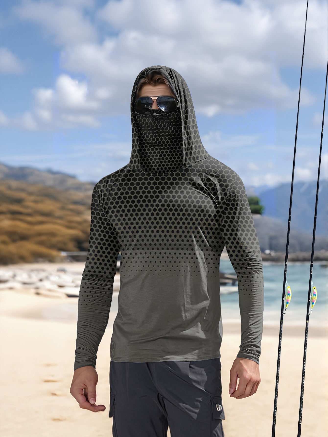 Fishing Mask Sun Protection - Men Summer UPF50+ Fishing Hoodie With